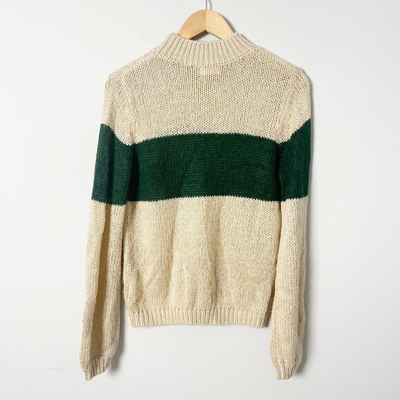 Roolee Tan Green Stripe Mock Neck Sweater Small - Picture 2 of 4